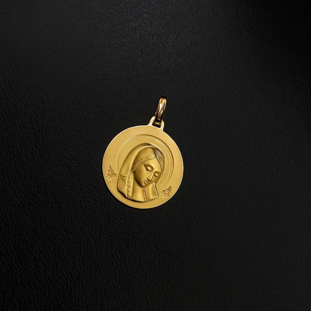 MEDALLA Virgen Niña de Oro Amarillo 18 kilates, colgante Virgen 18 kil, Colgante Religioso de Oro, Virgen Oro
