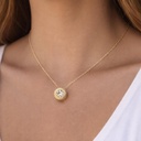 CADENA y COLGANTE Circular Greca con circonita, Oro Amarillo de 18 kilates