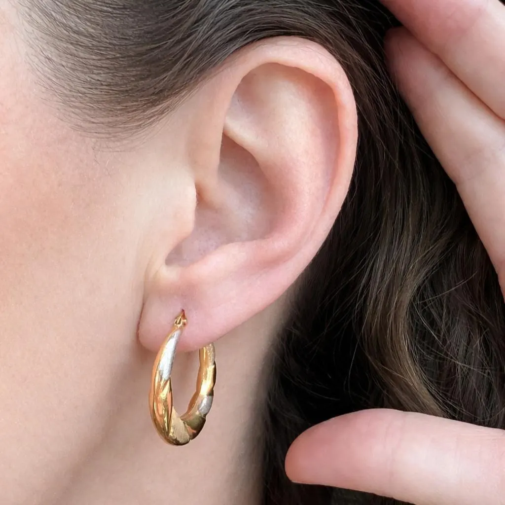 ARGOLLAS De dos ORO 18K, Pendientes de ORO Amarillo Blanco 18 Kilates, Aros Oro Amarillo Blanco Mate 18k, Aretes Mujer