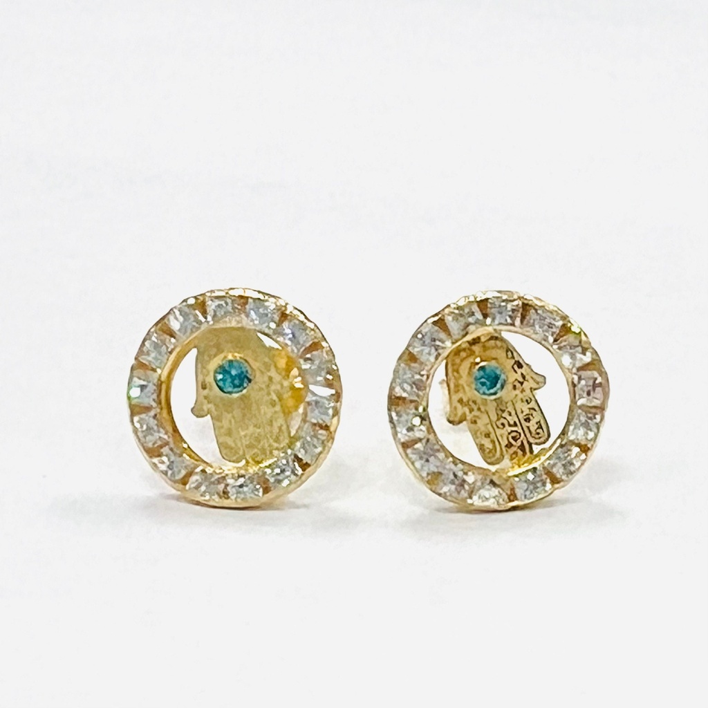 PENDIENTES Círculo con Mano de Fátima Circonitas y ORO 18K 