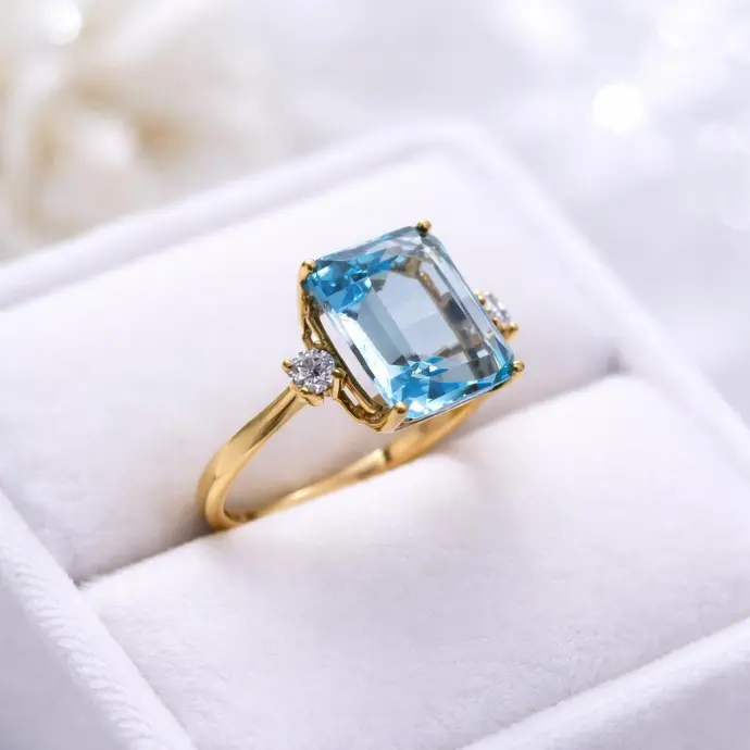 ANILLO de Oro Amarillo de 18 kilates, Topacio Azul y Brillantes