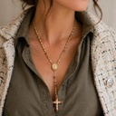 ROSARIO de ORO Amarillo 18K, circonita y ágata rojo y virgen de la milagrosa