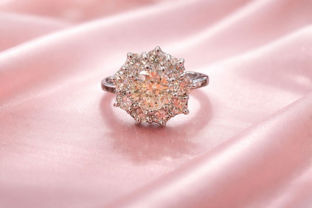 ANILLO Rosetón de Brillantes en Oro Blanco de 18 k