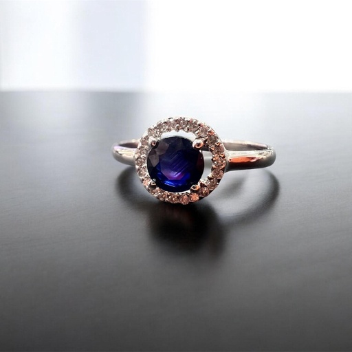 [An 87] ANILLO de Zafiro con Brillantes montado en  Oro Blanco de 18 kilates, Precioso anillo de ORO