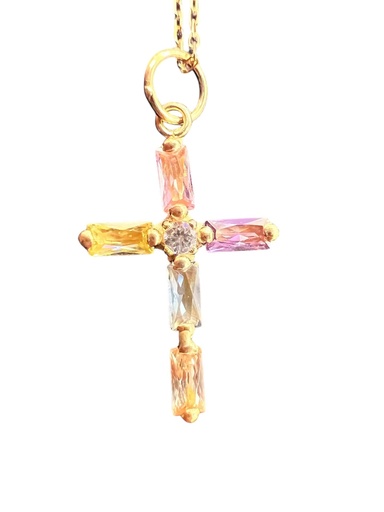 [P 1118] CADENA y COLGANTE Cruz con circonitas, Oro Amarillo de 18 kilates