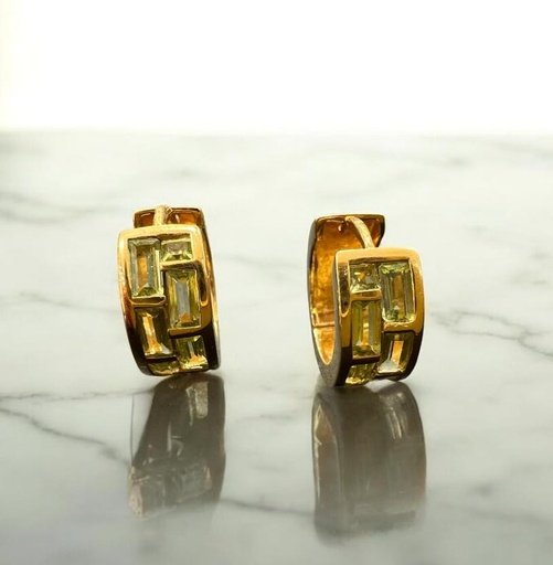 [A 51] ARGOLLAS De ORO 18K y Olivina, Pendientes de ORO Amarillo 18 Kilates Olivina