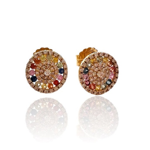 [P 46] Pendientes de oro amarillo de 18 kilates con DIMANTES de 0.52 quilates en total y ZAFIROS multicolor Cachemira