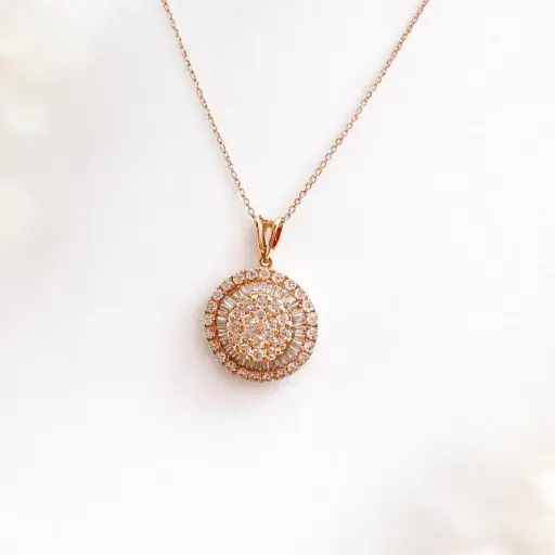 [P 1045] Cadena con COLGANTE Redondo de BRILLANTES en Oro Rosa 18 k