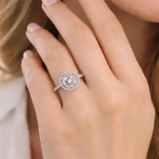 [An 211] ANILLO SOLITARIO BRILLANTES 9 en 1, Oro Blanco 18 kilates, Anillo Compromiso Oro Brillantes