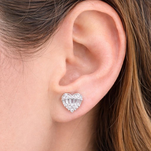 [P 74] PENDIENTES de DIAMANTES en forma de corazón, oro Blanco de 18 k